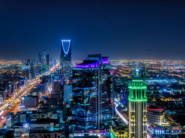 Kingdom of Saudi Arabia Landscape at night - Riyadh Tower Kingdom Center - Kingdom Tower - Riyadh skyline - Riyadh at night