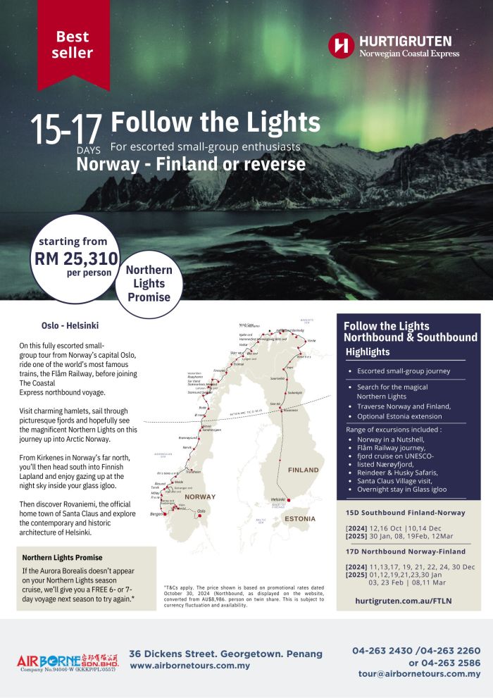 Hurtigruten 15 or 17D Follow the Northern Lights Tour From Malaysia
